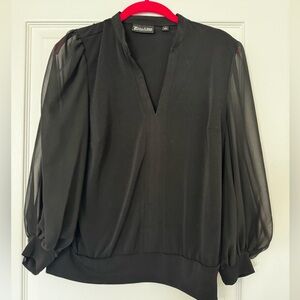 New York & Company Black Blouse with Sheer Sleeves